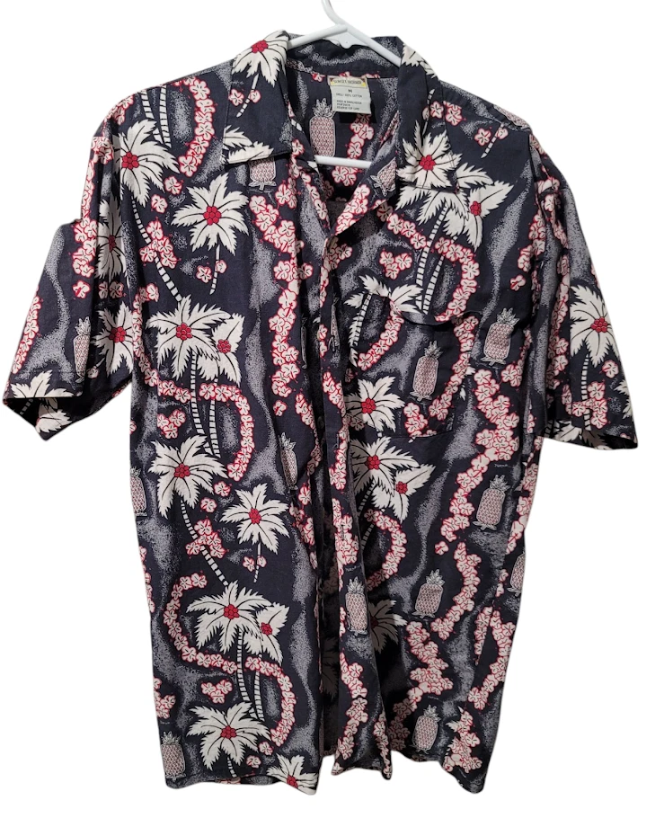 Vintage Aloha Shirt Hawaiian Button Up SunSet Highway M Cotton Pineapples C3/10