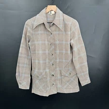 vintage Solo's eclectic grandpa blazer tan blue houndstooth plaid hipster M