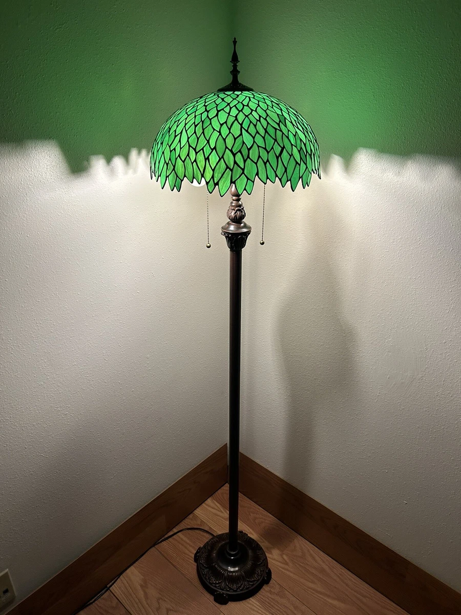 Tiffany Style Floor Lamp Green Leaves Stained Glass Included LED Bulbs H64