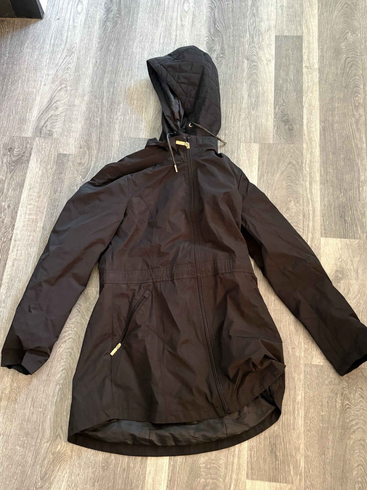 Laundry by Shelli Segal Women’s Long Hooded BROWN Cinched Rain Coat Size S/M