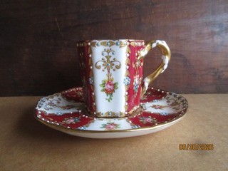 Antique Coalport Gold Gilded Floral Burgandy & White Cup & Saucer Set