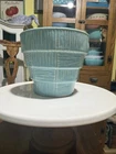 Vintage MCM McCoy Pottery USA Aqua Blue Teal 4” Basket Weave Flower Pot Planter