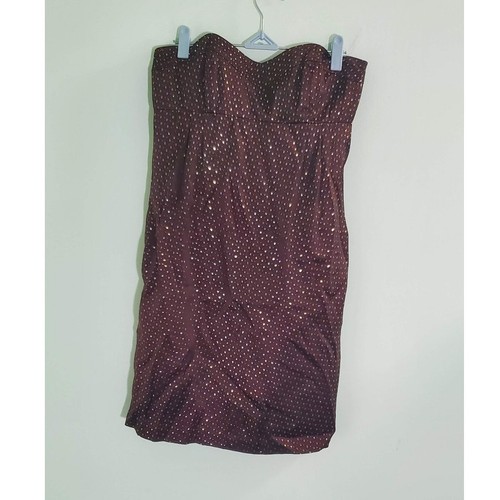 Usado en excelente estado! Vestido de cóctel Shoshanna marrón chocolate con lunares dorados sin tirantes talla 2 - Imagen 3 de 12