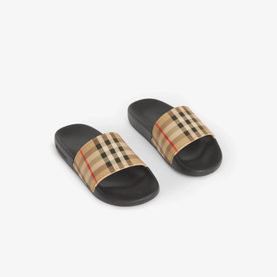 BURBERRY ベージュ ブラック サンダル Authen. NEW BURBERRY UNI Kids Black Beige MINI FURLEY CHECK Slides