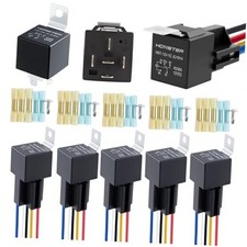 40A/30A Relay, Black 5-Piece Set, 12V, Equipped with Wiring Harness, 5-pin