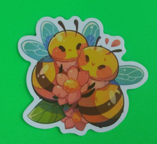 Cute Bumblebees Sharing A Flower Sticker 2.18