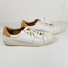 Ugg Milo Sneakers Women's Size 10 White Leather Tan Heel Pop Trainers Shoes