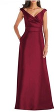 Alfred Sung Off The Shoulder Draped Wrap Satin Gown Size 10R