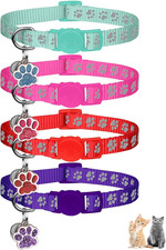 Breakaway Cat Collars Reflective Paw Pattern with Bells Kitten Collars 2 Sizes