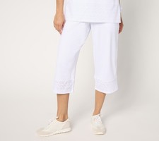 Cuddl Duds Women's Pants Sz L Flexwear Eyelet Cropped Pant White A676559