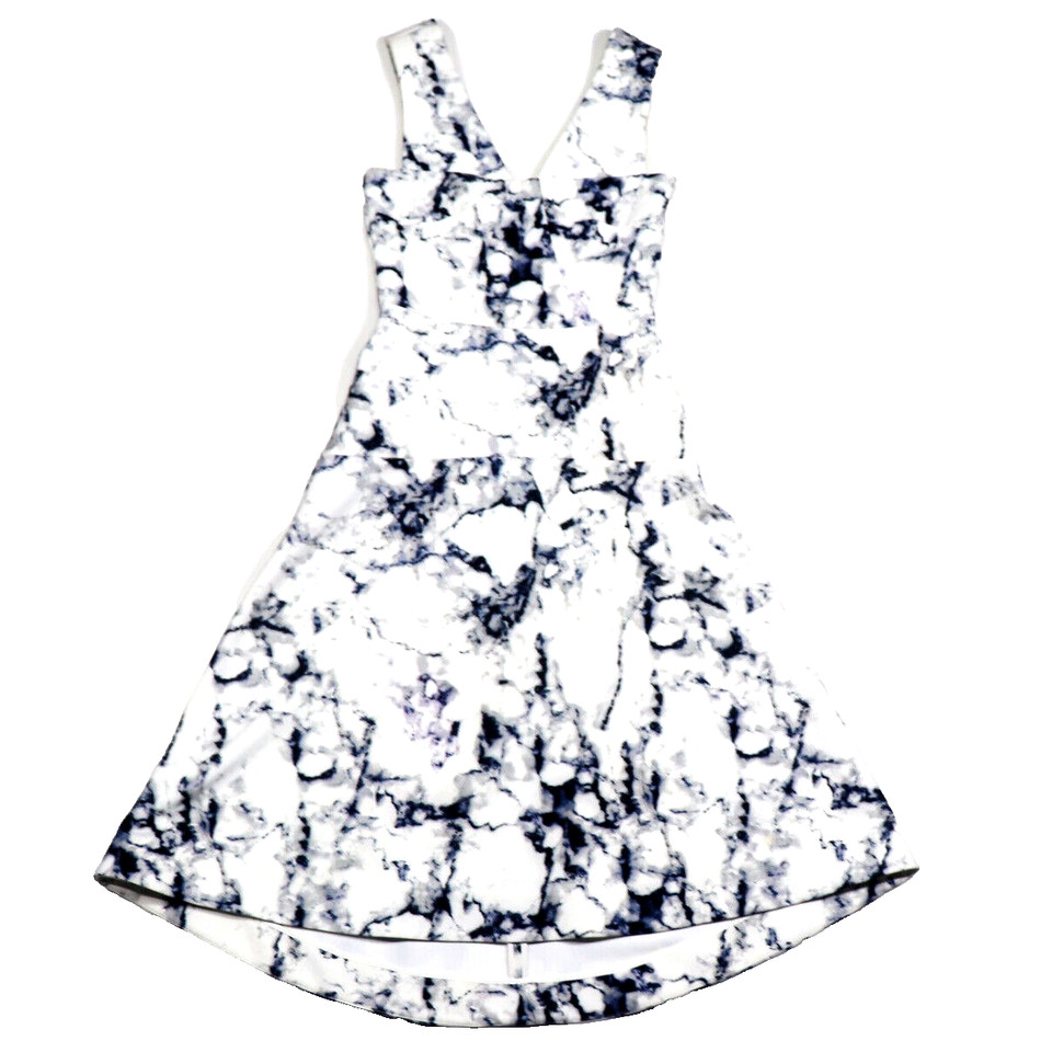 Marble Print Fit and Flare Dress Size 6 Vneck Open Back Sleeveless Lined Stylish