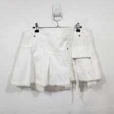 Vintage Y2K Wet Seal White Cargo Mini Tennis Skirt Pocket Cotton Pleated Size 11