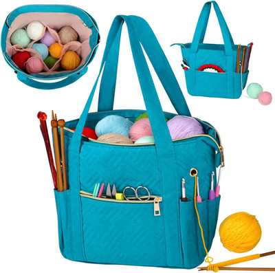 Crochet Bag Organizer for Yarn Storage, Velvet Knitting Tote Bag with Double ...