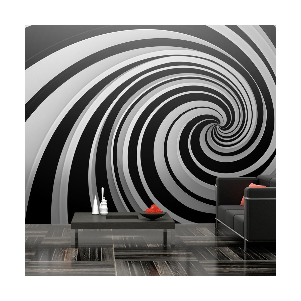 Grand papier peint XXL Black & White Swirl 270x550cm tapisserie murale