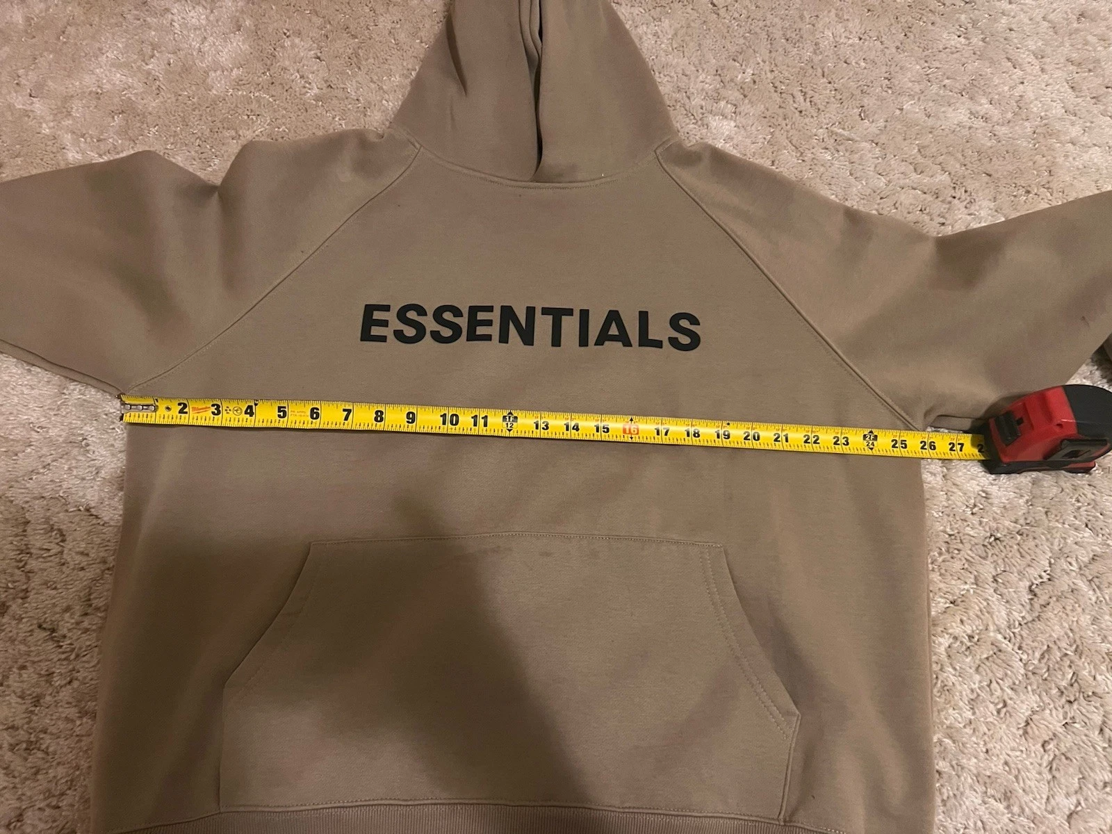 Felpa con cappuccio Fear of God Essentials taglia M sabbia usata pullover vestibilità nebbia PICCOLA