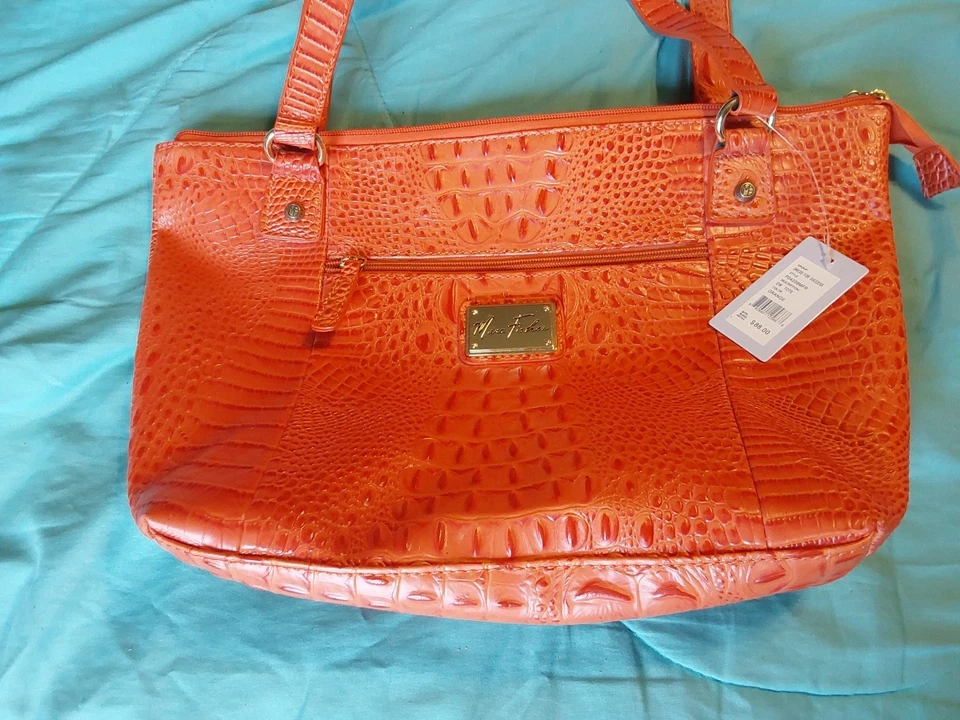 NEW Marc Fisher Coral Colored Alligator Tote Purse - Image 3 of 4