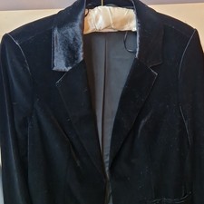 M&S Women's Black Velvet Blazer Jacket UK 14 Lined Long Sleeve Button Long