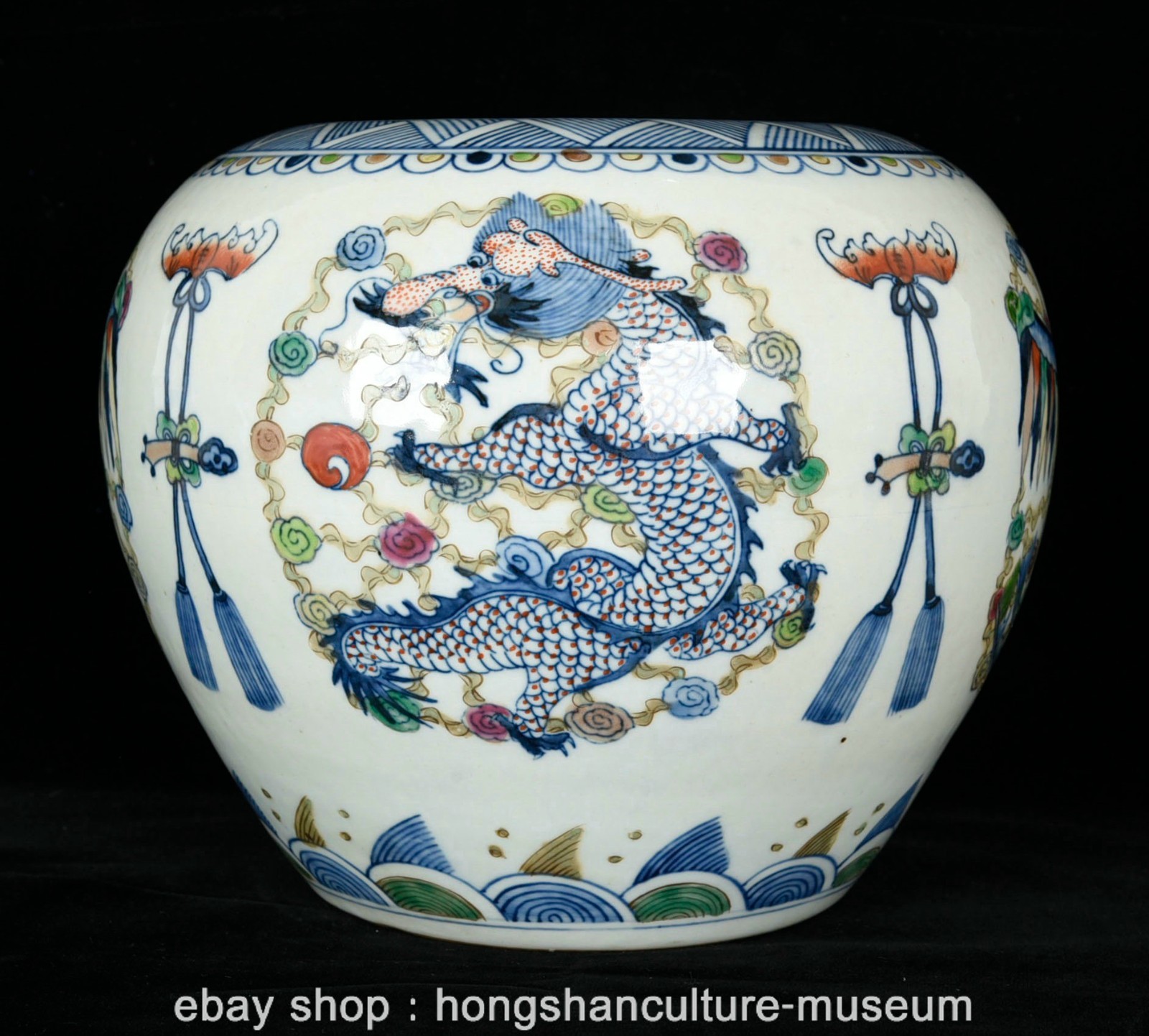 9.6" Qing Kangxi Marked Doucai Porcelain Dragon Phoenix Writing-Brush Washer