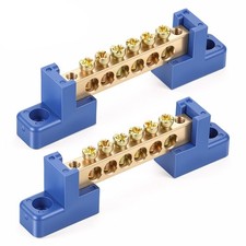 2 PCS 6 Positions Ground Bus Bar Terminal Block Wire Screw Brass Grounding