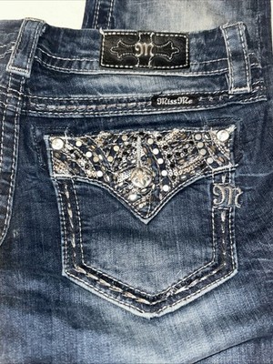 Miss Me Jeans Womens 29x33 Signature SkinnyEmbellished Rhinestone Booty Bling