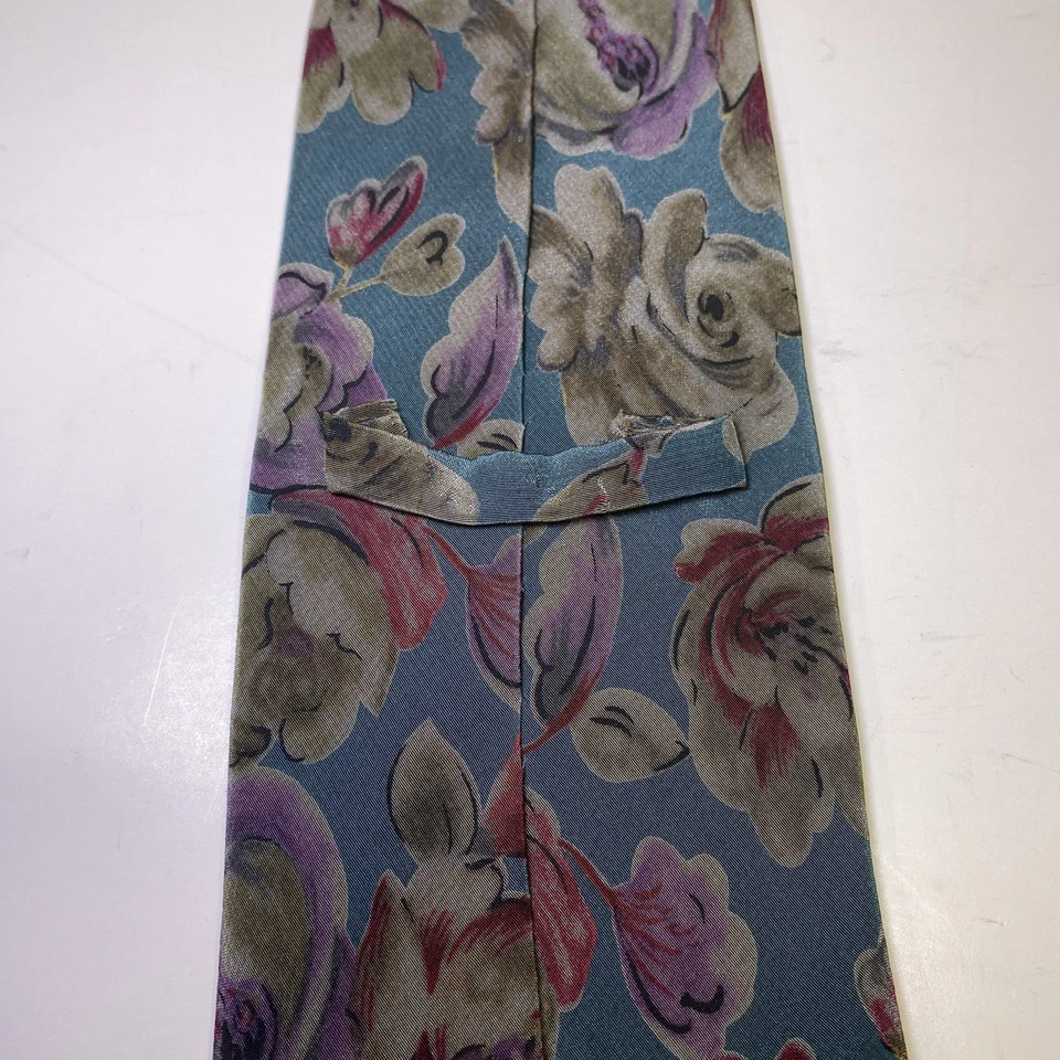 GEOFFREY BEENE Silk Tie Necktie XL 62" Designer Teal Maroon Green Floral - Image 4 of 4