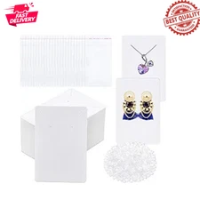 400 Pcs White Earring Display Cards Kit with Bags, Backs & Necklace Cards