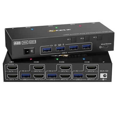 KCEVE KVM Switch USB 3.0 HDMI Dual Display KC-KVM302AS mit Netzteil schwarz