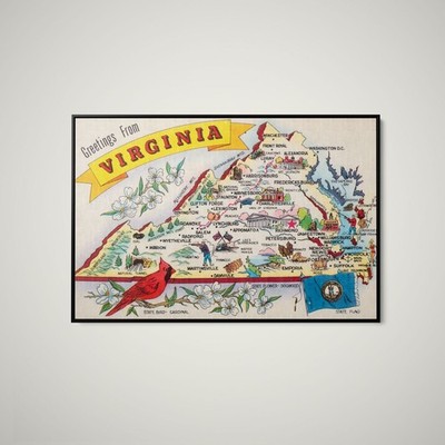 American Postcards - Greetings From Virginia - Art Print on Paper or Canvas