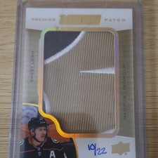 Upper Deck Premier 2020-21 Mega Patch Chest Logos Hampus Lindholm Ducks 19/22