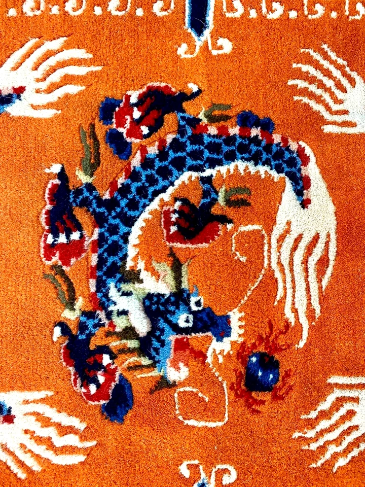 ALFOMBRA DRAGÓN TEJIDA LANA TIBETANA ART DECO Foto 3 de 4