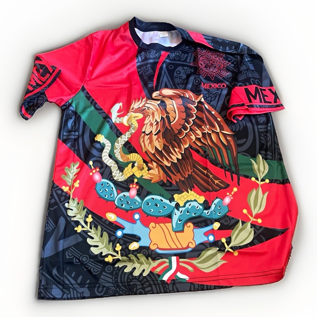 Mexico Short Sleeve Soccer Jersey Polyester Eagle Snake Graphic Size M