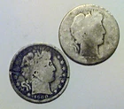 Lot of Two Barber Half Dollar Coins 90% Silver, 1899-S and 1900. Culls