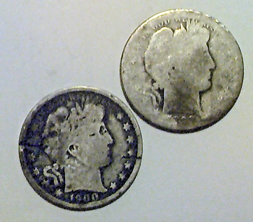 Lot of Two Barber Half Dollar Coins 90% Silver, 1899-S and 1900. Culls