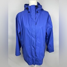 Lands End Women's Waterproof Rain Jacket Hood Periwnkle Pockets Medium Gorpcore
