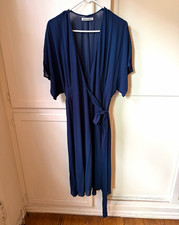 Reformation Winslow Navy Wrap Dress, Hemmed to Midi Length