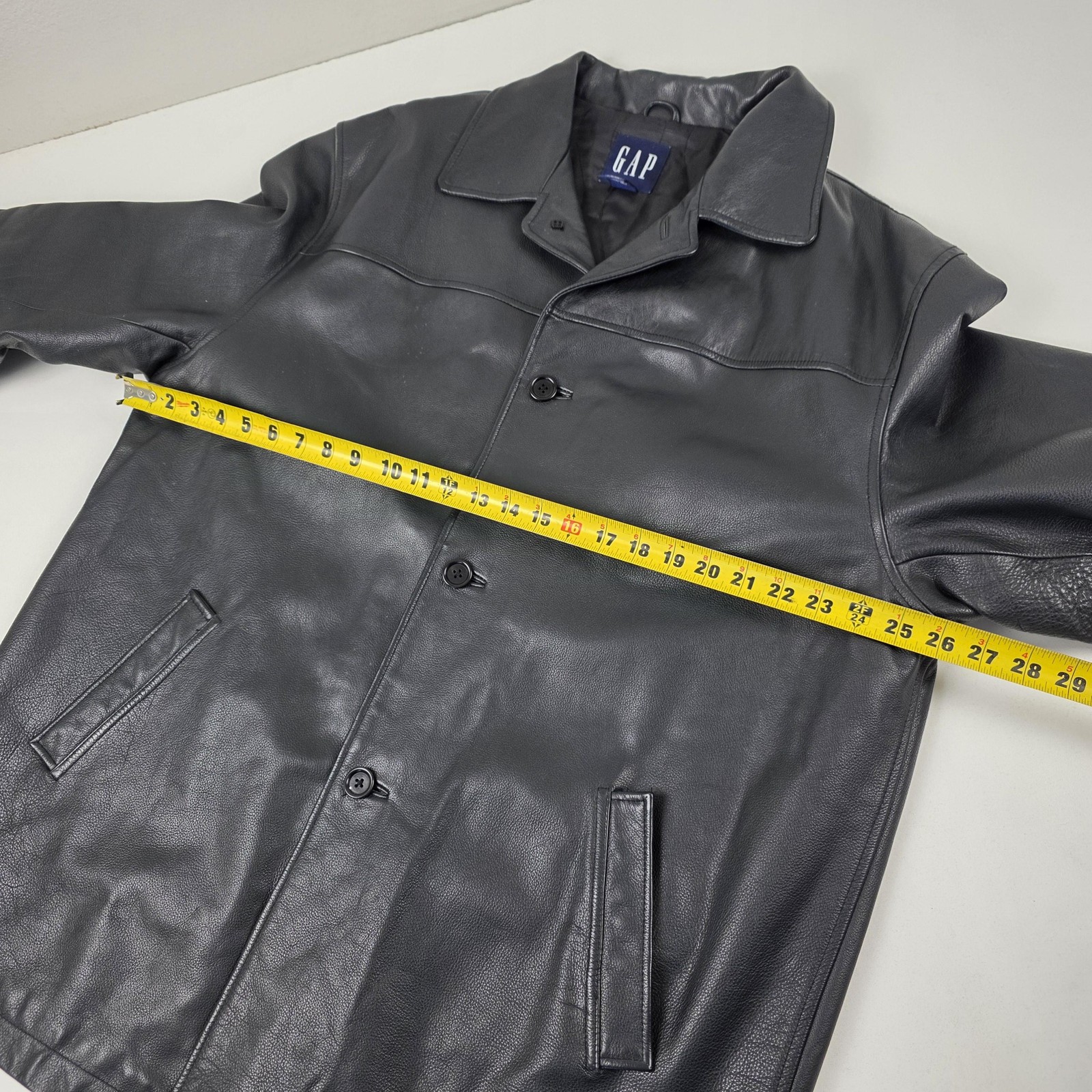 GAP Genuine Leather Car Coat Mens Extra Large Black 4 Button Quilted Lined