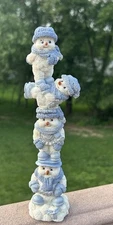 THE ENCORE GROUP INC CHRISTMAS HOLIDAY STACKED UP SNOWMANS FIGURINE 9" X 2"