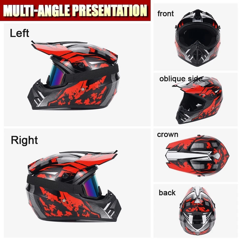 DOT Motocross Helmet Adult Off Road Bike ATV Helmet w/ Goggles/ Gloves/Mask L XL Foto 4 de 4