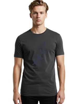 Three-Leaf-Stem Mens Graphic Tee, 100% Cotton, Casual Summer Wear