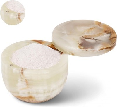 Marble Salt Cellar with Swivel Lid 4'' Inch Green Onyx Spice Jar Natural Stone