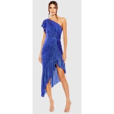 Ieena for Mac Duggal Cobalt Blue Metallic One Shoulder High Low Dress 27075 XS