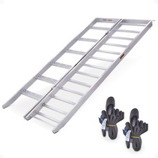 Black Widow Aluminum Bi Fold Motorcycle Ramp with Steps, Folding Ramp, Silver