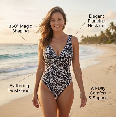 M & S - RRP £35 Womens Zebra Print Summer Swimsuit With 360° Magic Shaping BNWT