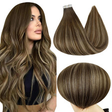 Full Shine Invisible Tape in Hair Extensions Human Hair 18 Inch Tape ins Brown E