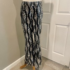 boohoo petite sequin two tone flare trousers pants black and silver size 10