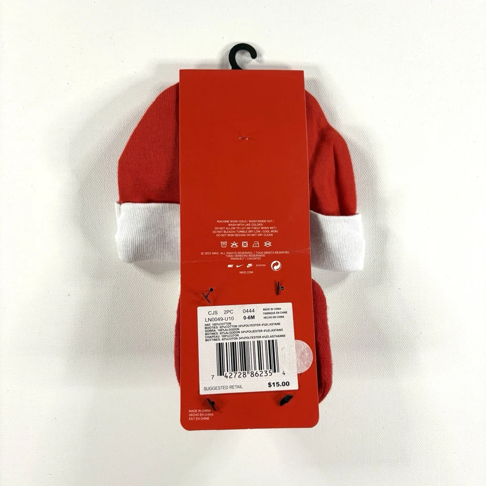 Nike Conjunto Recién Nacido Navidad Sombrero y Botines 2 Piezas Talla 0-6 Meses Rojo/Blanco Foto 2 de 4