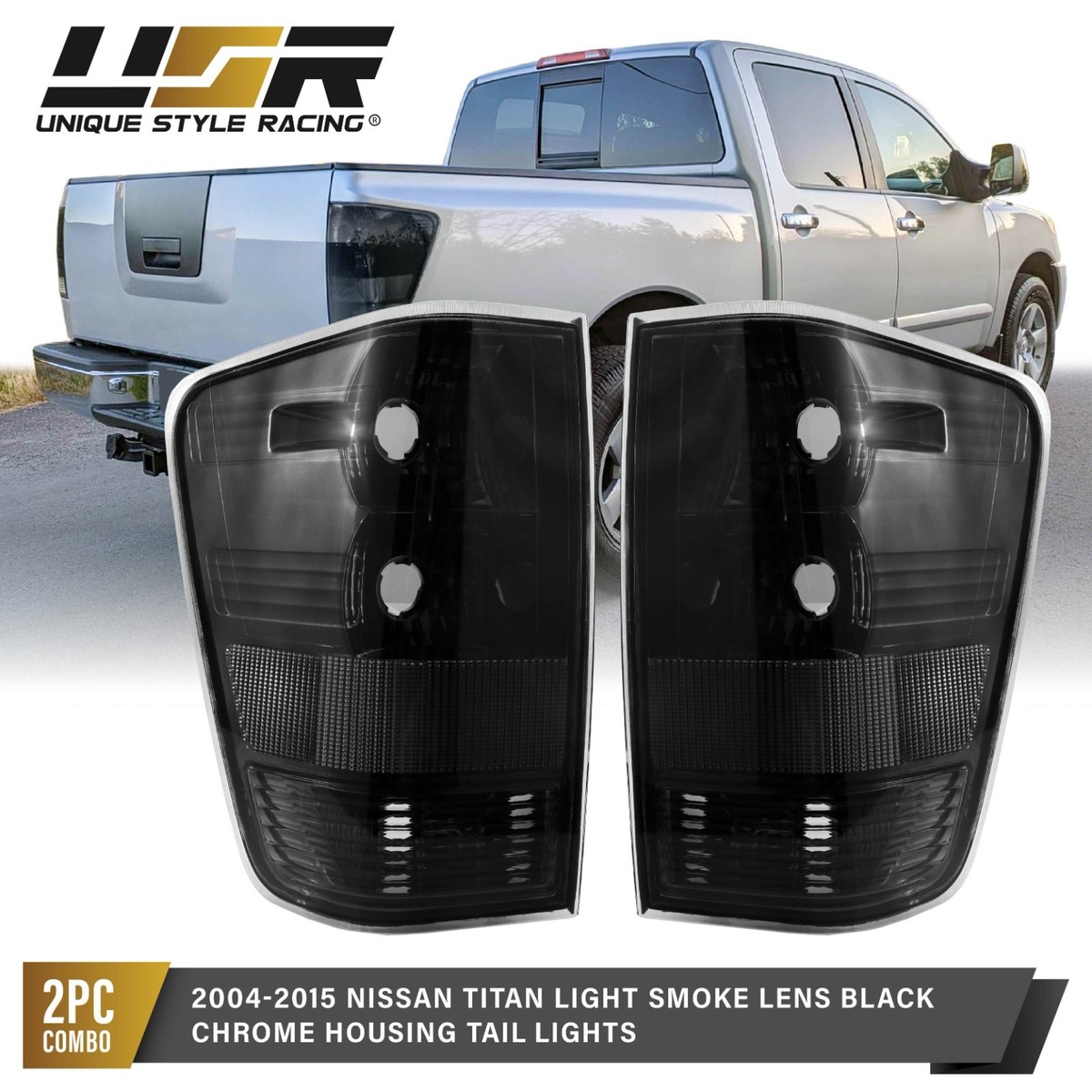 Light Smoke Lens Black Chrome Housing Tail Lights L+R For 04-15