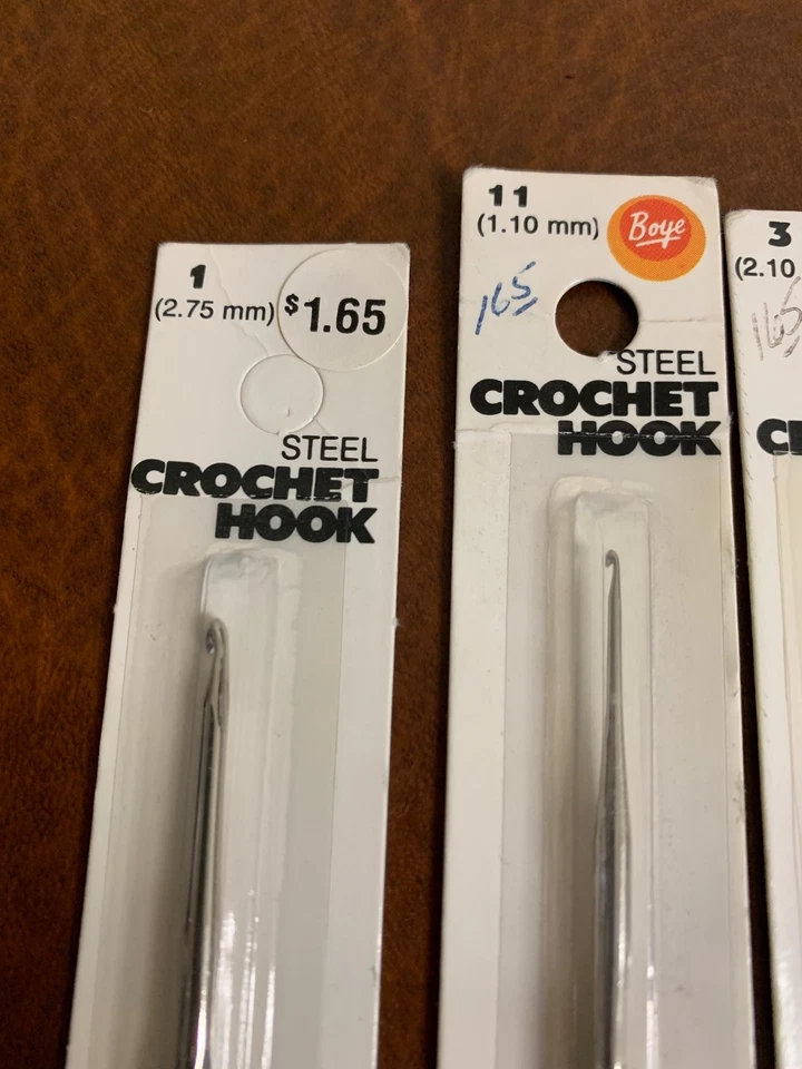 BOYE, Red Heart Lot of 7 Vintage Steel Crochet Hooks Made in USA NEW size 1-10 - Image 3 of 4