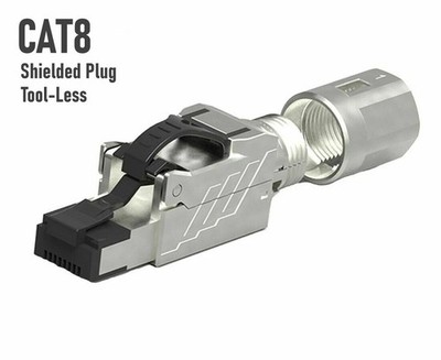 CAT8 Full Shielded 40G RJ45 Network LAN Ethernet Cable Connector Plug Tool Less
