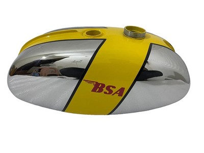 BSA B25 B50 TR25 1971-73 D355 Chrome & Yellow Painted Steel Petrol Fuel Tank